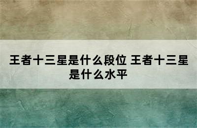 王者十三星是什么段位 王者十三星是什么水平